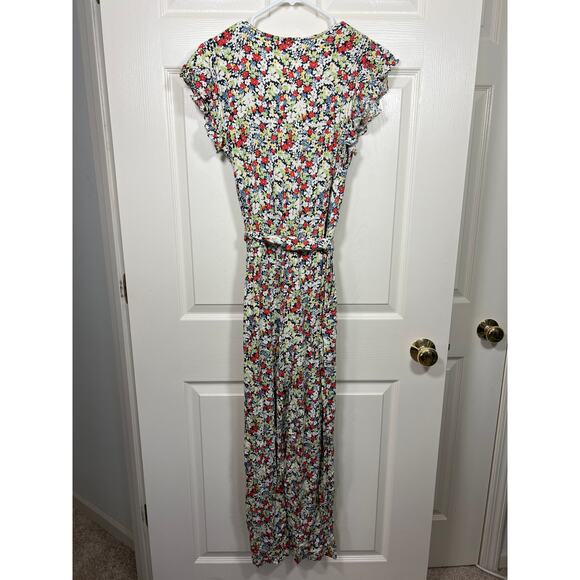 Free People Ruffle Your Feathers Print Jumpsuit Deep V Neck Pockets XS Boho - Picture 8 of 13